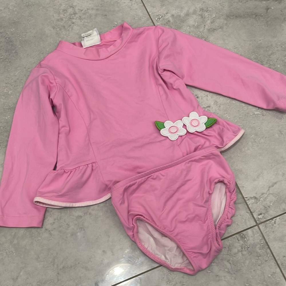 Pink Rash Guard Tankini With Flowers (2 pieces)